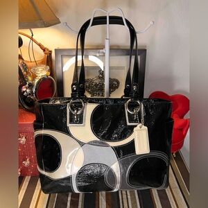 Coach 2011 Inlaid C Black, Cream, Grey Patent Leather & Suede Bag #C1169-F17127